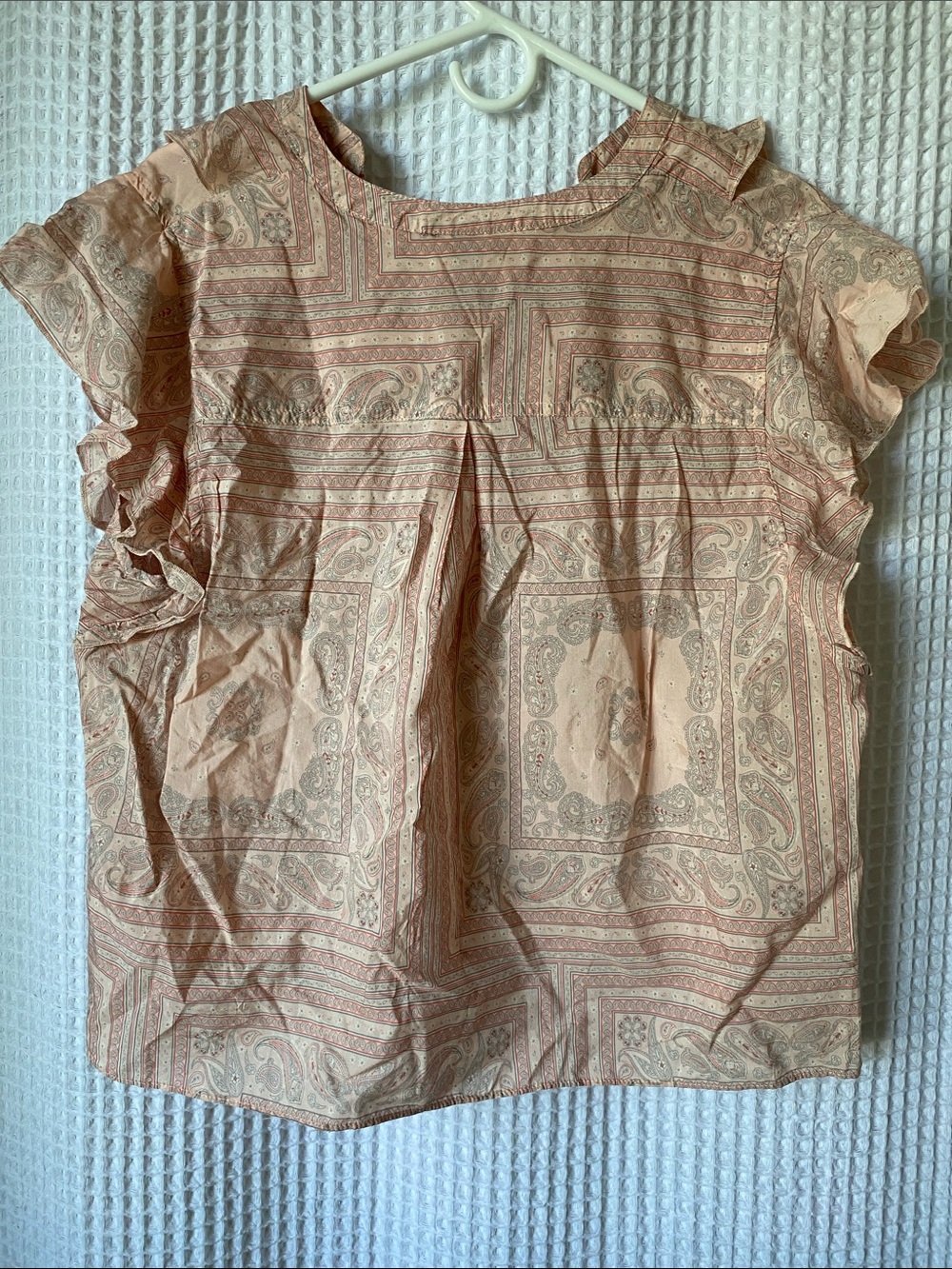 Universal Thread Peach Paisley Ruffle V-Neck Blouse - Picture 2 of 4